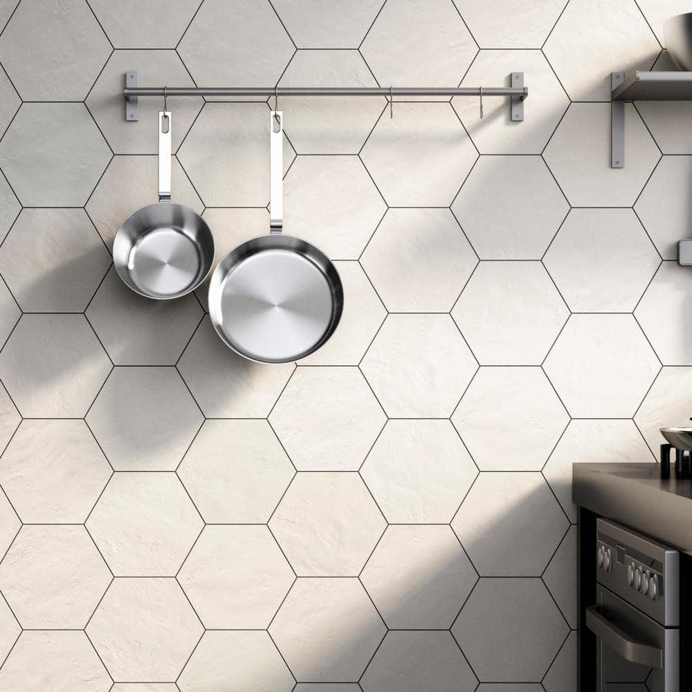 Bedrosians Allora Hexagon Matte Porcelain Tile 8.5" x 10", Solid White (29-Pack, 12.67 SF)