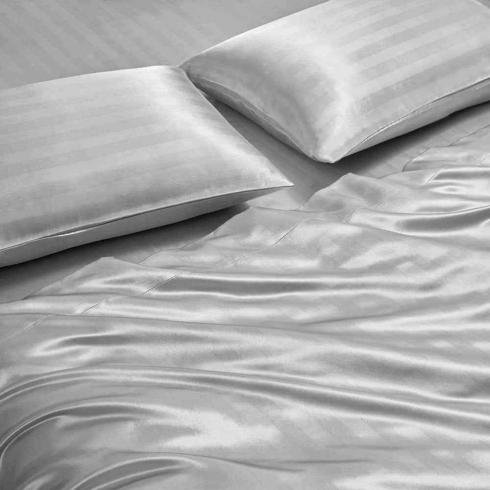 Juicy Couture Silky Satin Damask Sheet Set - Luxury Grey Bedding - Smooth Satin Striped Sheets - Full Size