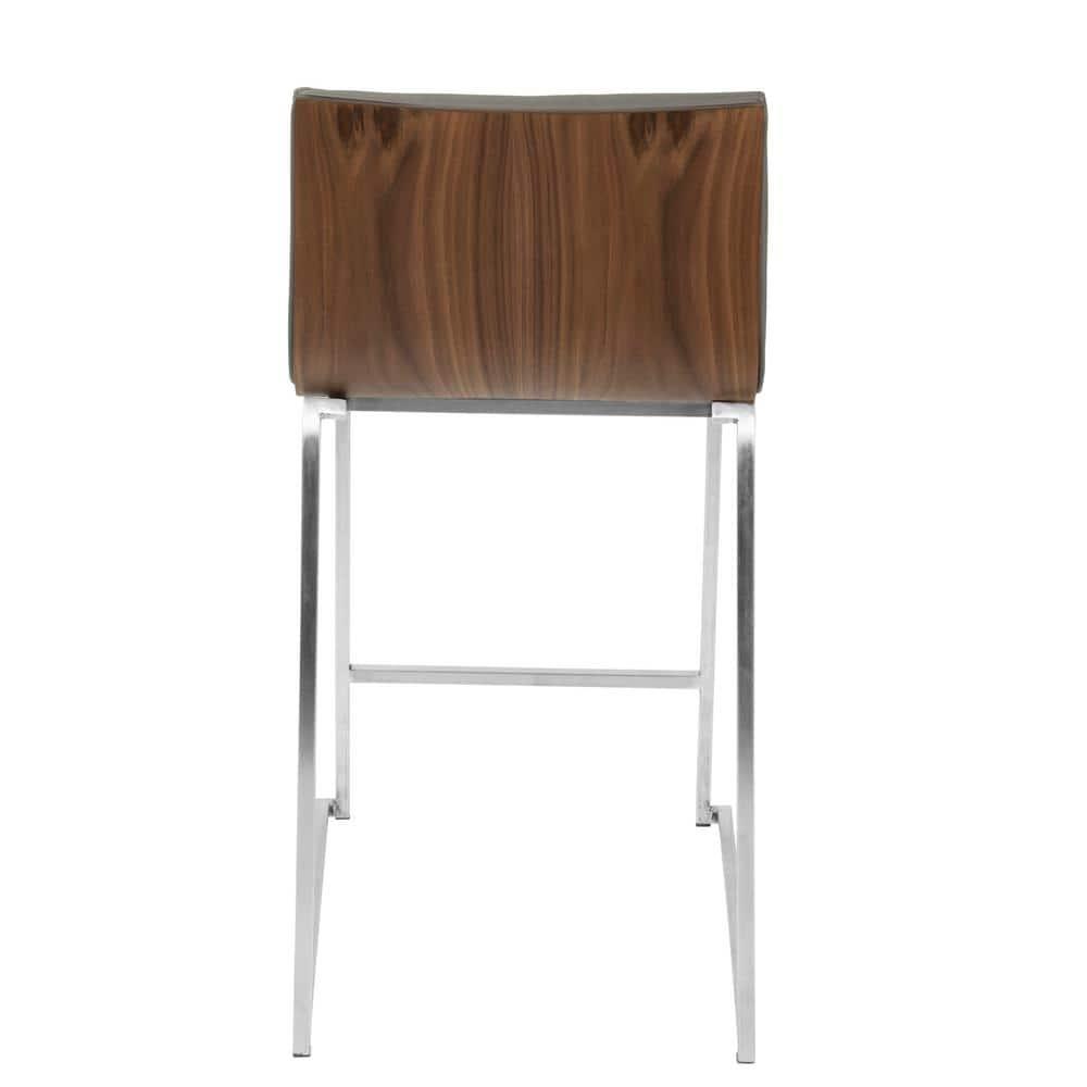 Contemporary Gray Faux Leather and Wood Metal Counter Stool