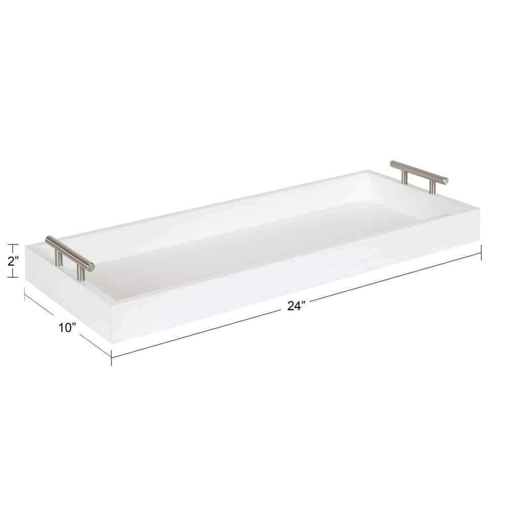 Kate and Laurel Lipton Tray, 10x24, White and Silver