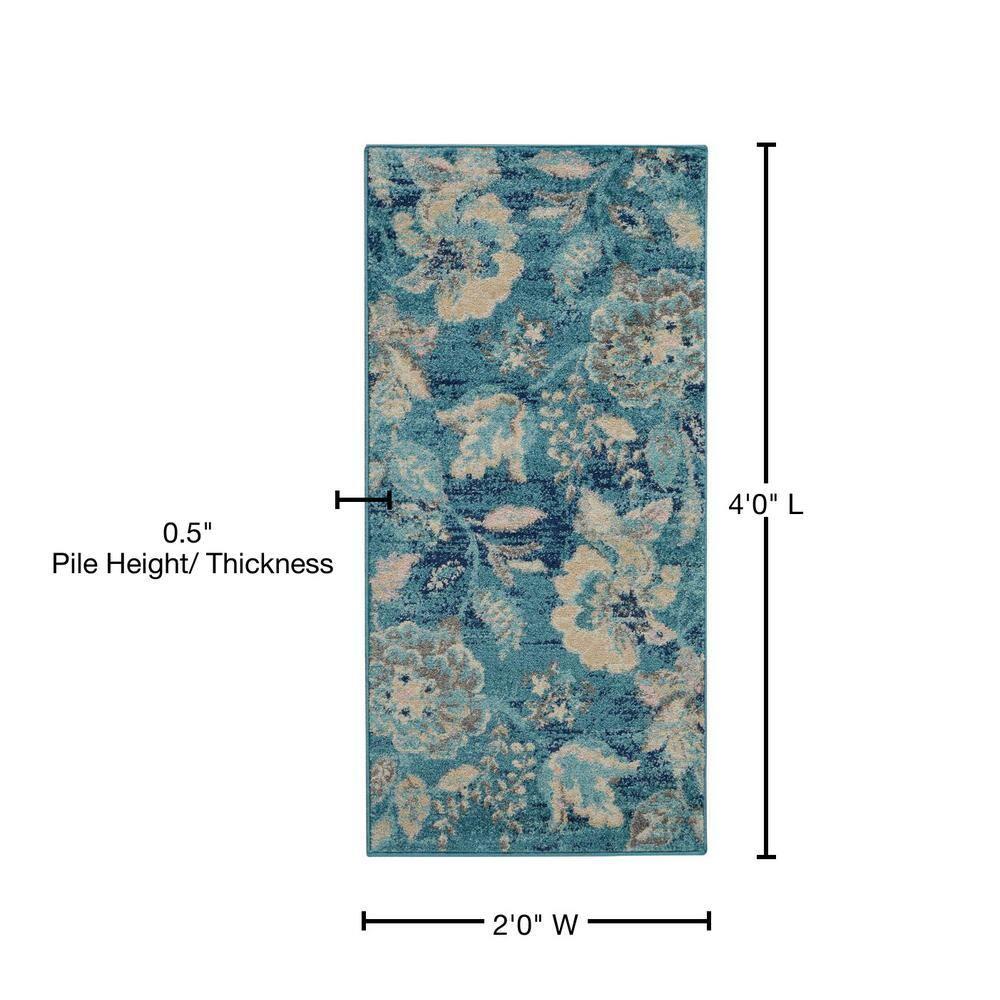 Nourison Tranquil 2' X 4' Turquoise Area Rug French Country Eclectic Floral by Nourison