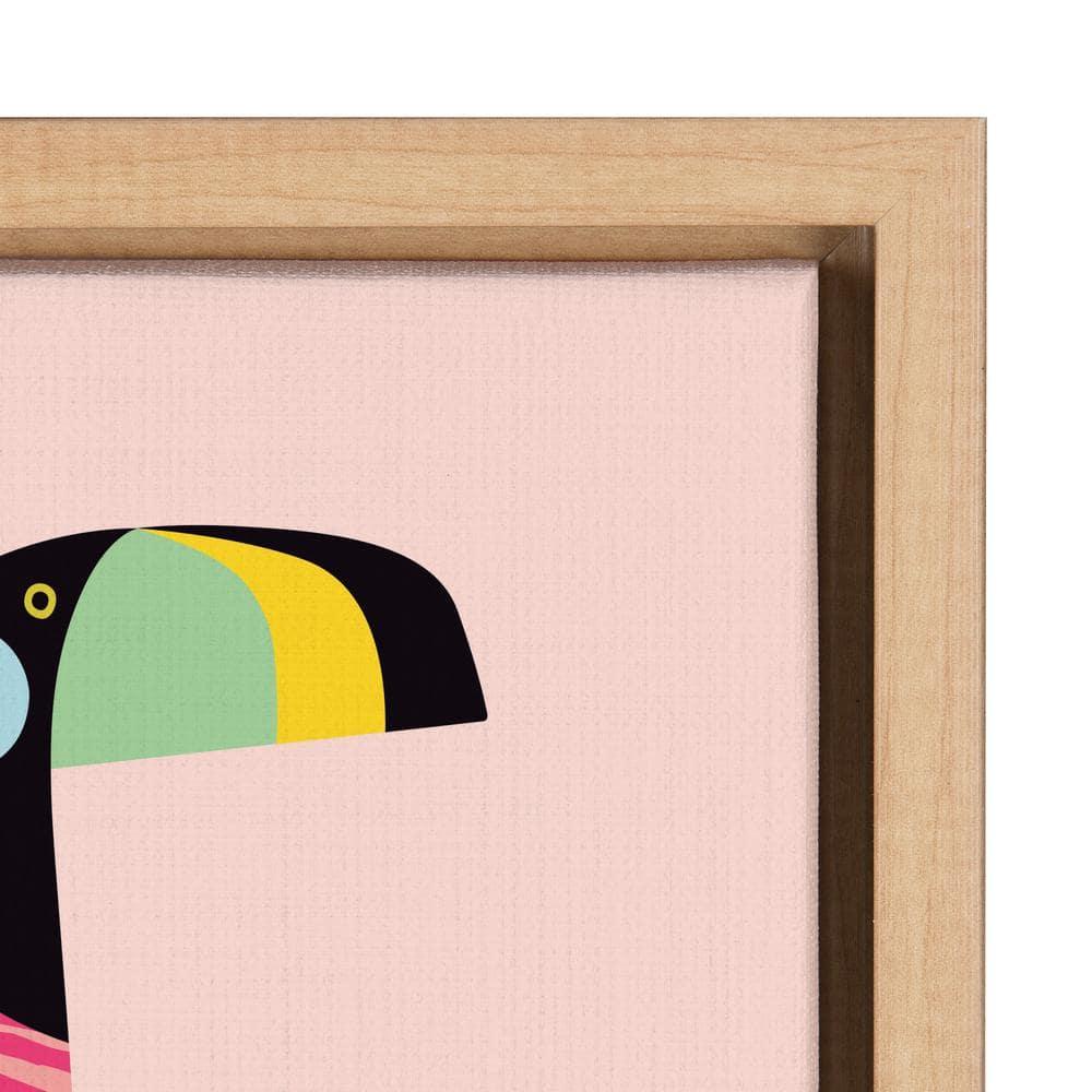 Mid Century Modern Tropical Toucan Canvas Wall Art in Natural Frame