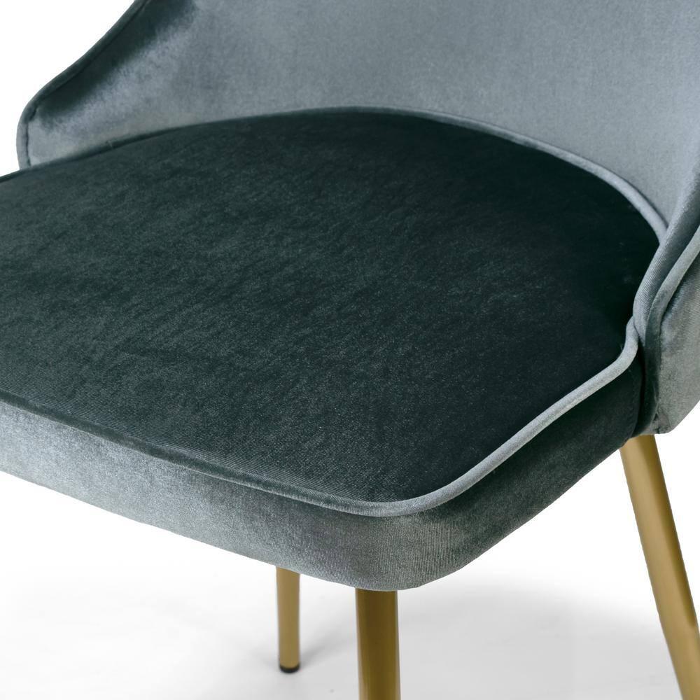 Glamour Home Set of 2 Alpha Grey Velvet Chair with Brushed Golden Steel Legs