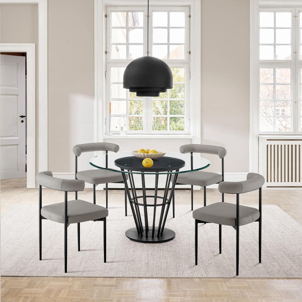 Armen Living Set of 2 Shannon Iron and Faux Leather Dining Chairs Matte Black/Light Gray