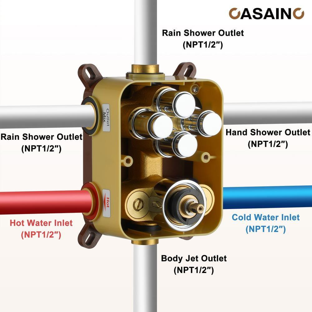 CASAINC CS6228-12CH Dual Shower Head Thermostatic Rainfall Shower System with Rough in-Valve and Shower Body Spray