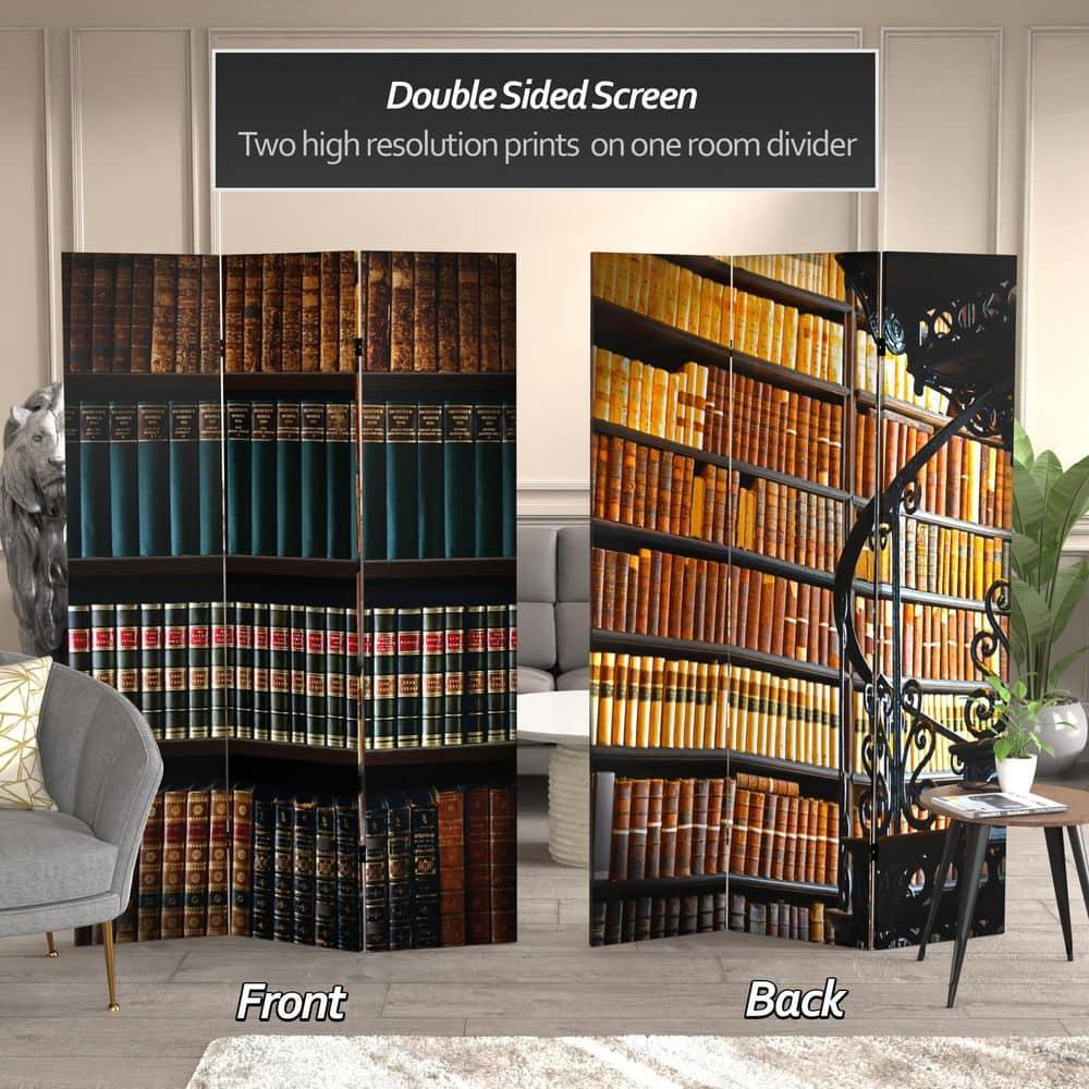 6" Double Sided Library Canvas Room Divider Brown - Oriental Furniture