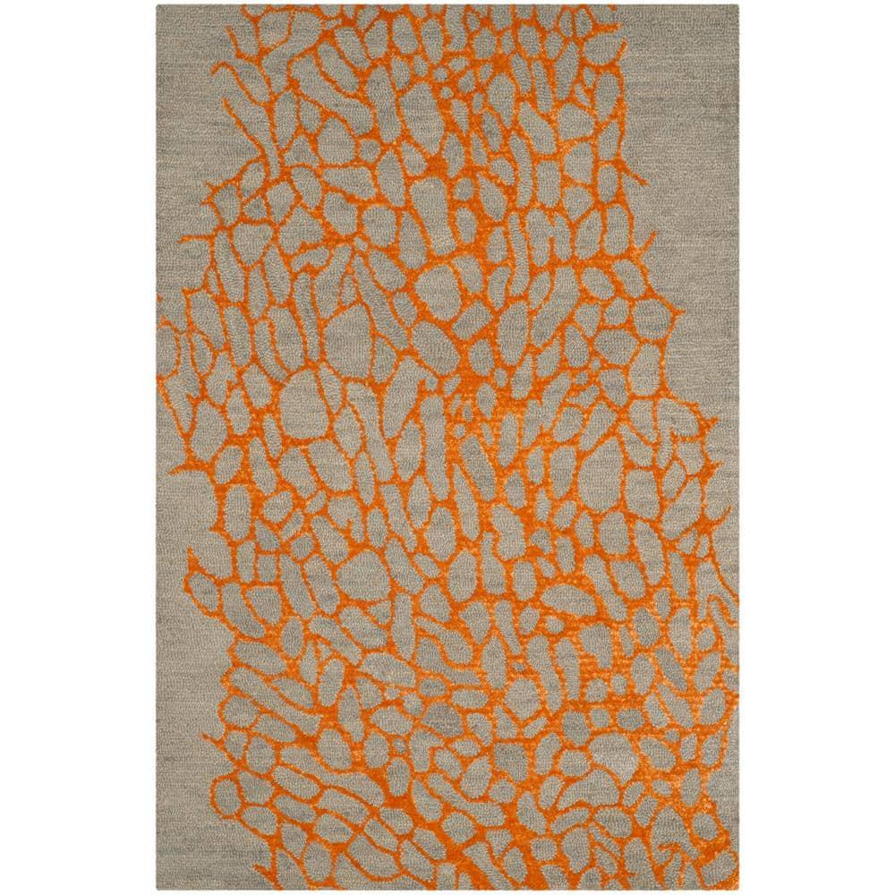 Blossom BLM695 Hand Hooked Indoor Accent Rug - Grey/Orange - 3'x5' - Safavieh