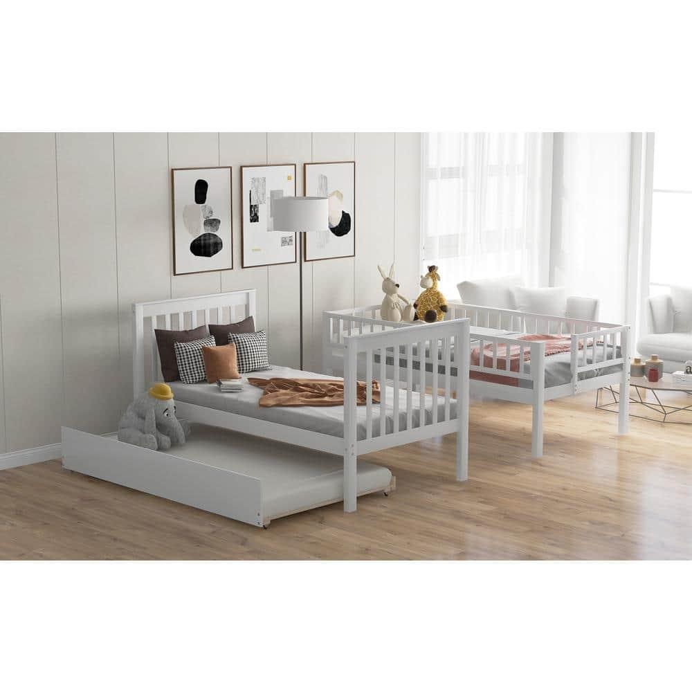 New Twin over Twin Bunk Bed with Trundle and Storage, White