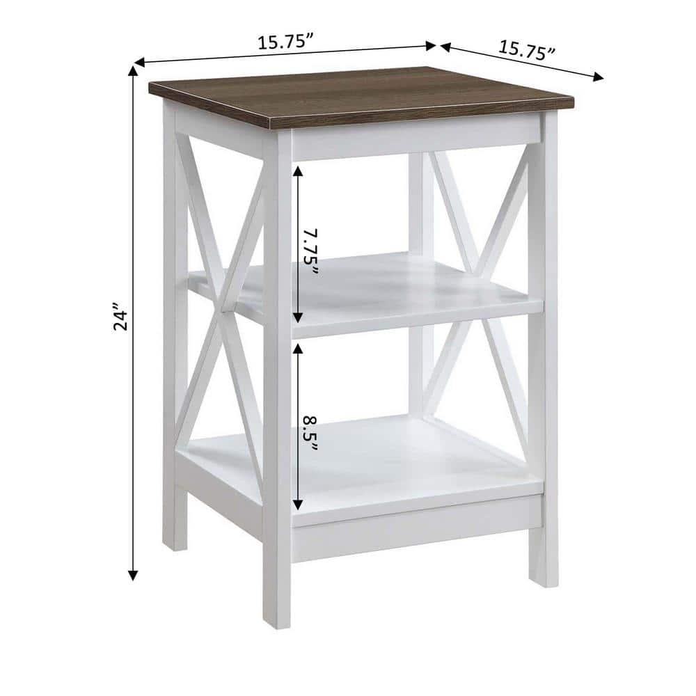 Xavier End Table with Open Shelves Driftwood/White