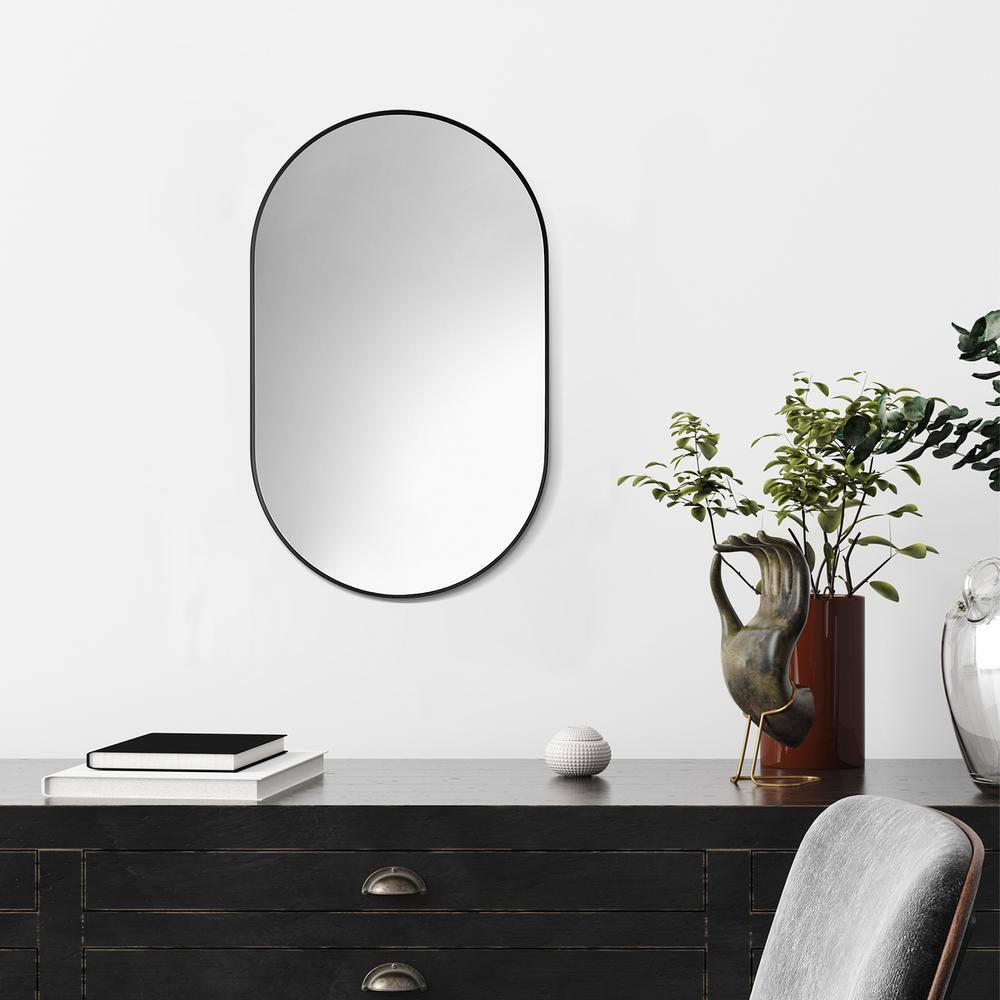 Ispra 36" Oval Bathroom/Vanity Matt Black Aluminum Framed Wall Mirror