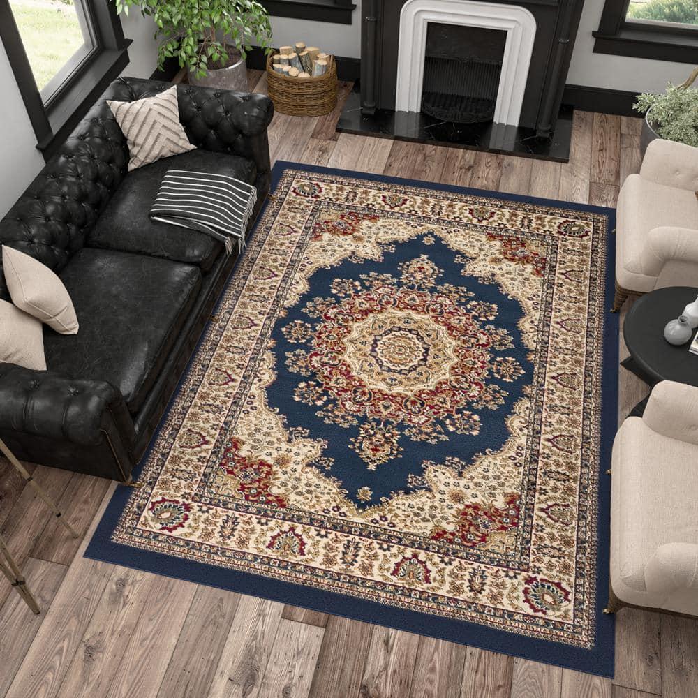 Tayse Sensation Area Rug 4707 NAVY Traditional Navy Blue Medallion Circle 8' 9" x 12' 3" Rectangle