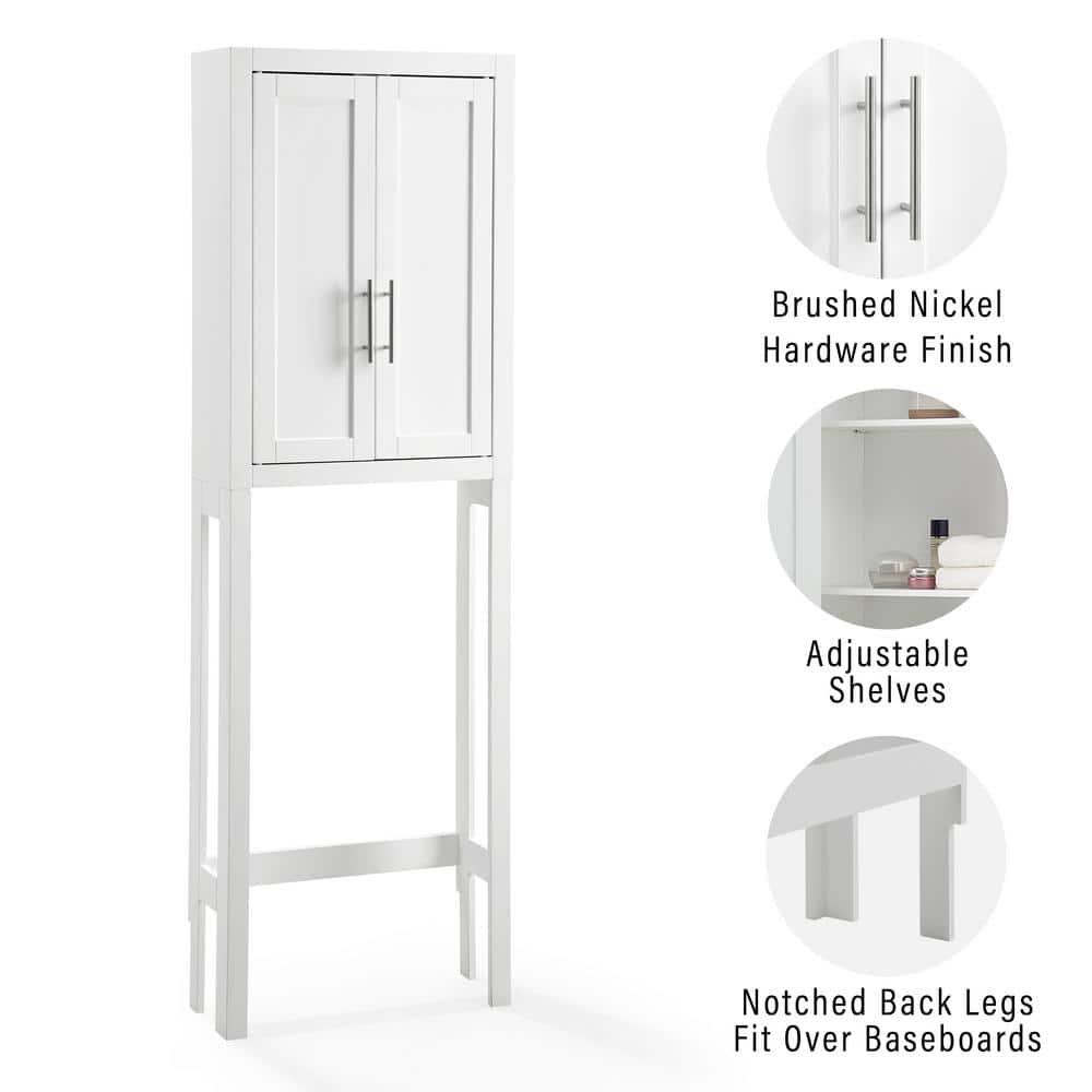 Savannah Space Saver White - Crosley: Bathroom Etagere with Adjustable Shelves, MDF Frame, Anti-Tip Hardware