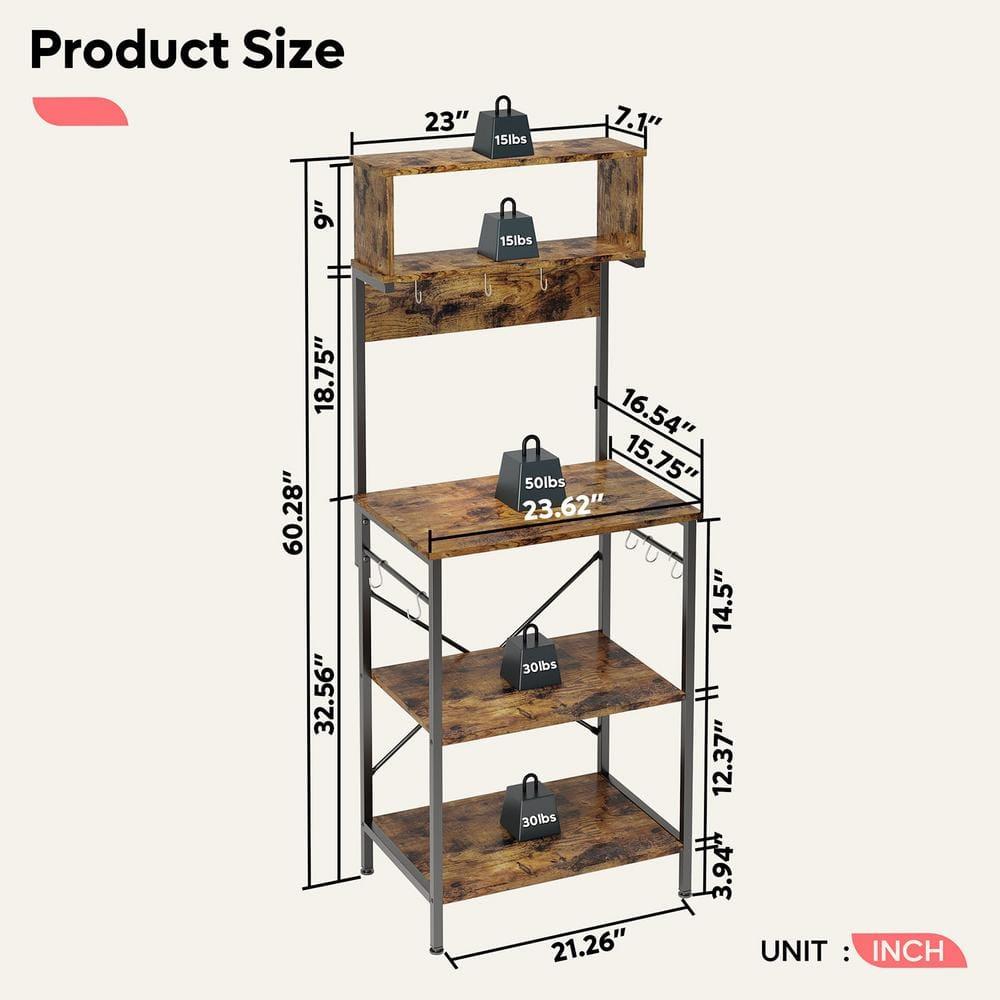 Bestier 5 Tier Microwave Stand, Coffee Bar Table with Storage for Small Space Kitchen 24in brown