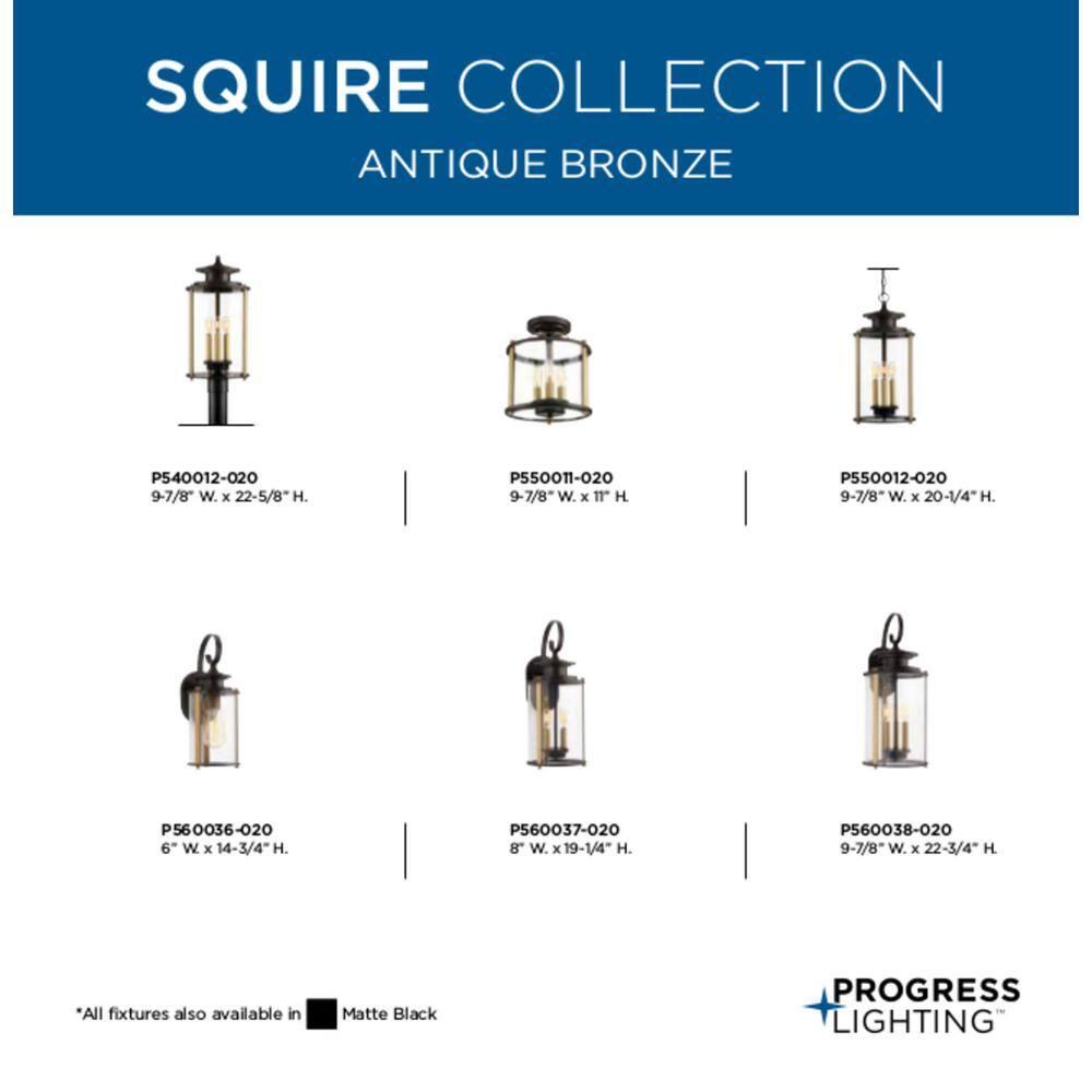 Progress Lighting Squire 3-Light Hanging Lantern, Antique Bronze, Clear Glass Shade