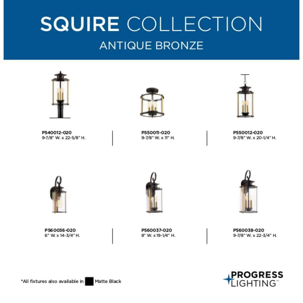 Progress Lighting, Squire Collection, 3-Light Post Lantern, Antique Bronze, Clear Glass Shade