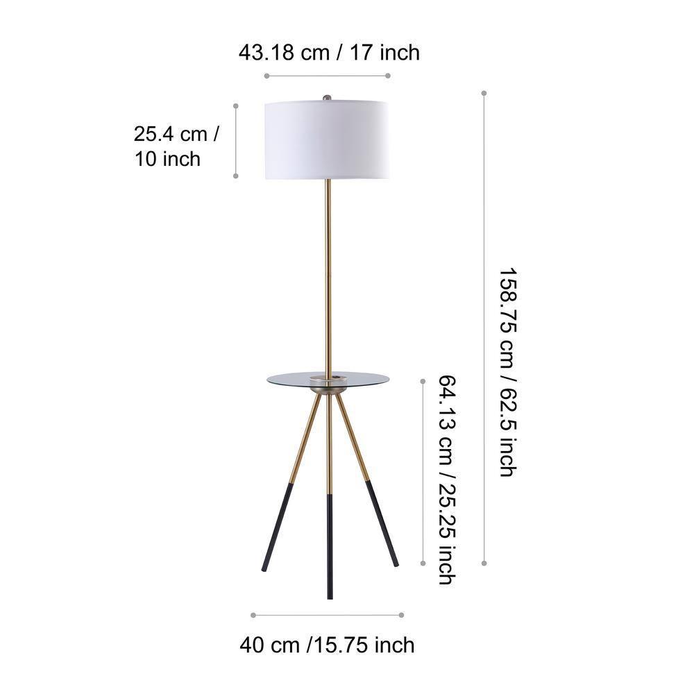 Teamson Home Myra Floor Lamp with Glass Table and Built-In USB Port, Gold/Black