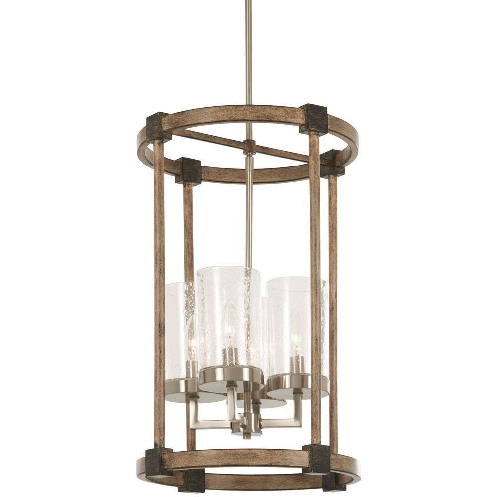 Minka Lavery Nickel Stone Pendant Chandelier 14 1/2" Wide Farmhouse Seeded Glass Shade 4-Light Fixture for Dining Room House Home