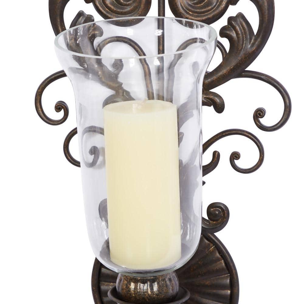 DecMode Bronze Glass Wall Sconce with Scroll Designs
