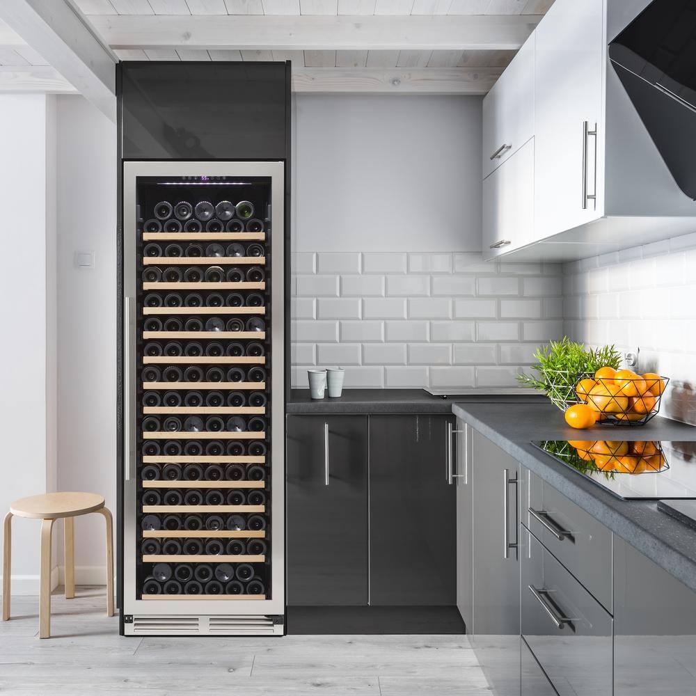 Avanti Wine Cooler Designer Series Freestanding Single-Zone Chiller, 176-Bottle Capacity with Wooden Pull-Out Shelves Double-Pane Reversible Glass Door, LED Display, 23.5-Inch, Stainless Steel
