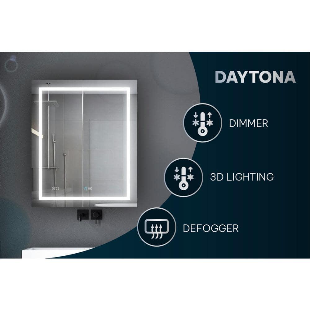 AQUADOM AQUADOM Daytona LED Wall-Mount Mirror for Bathroom with 3 Color Lighting, Touch Control, Dimmer and Defogger, Digital Clock