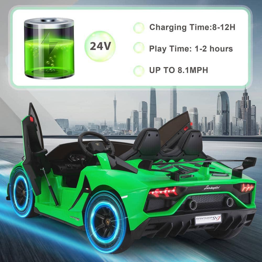 Tobbi 24V Lamborghini 2-seater Battery Powered Ride on with High/Low speed switch, Slow start function, Battery level display, MP3, USB, Light Drift Car for Kids 3-8