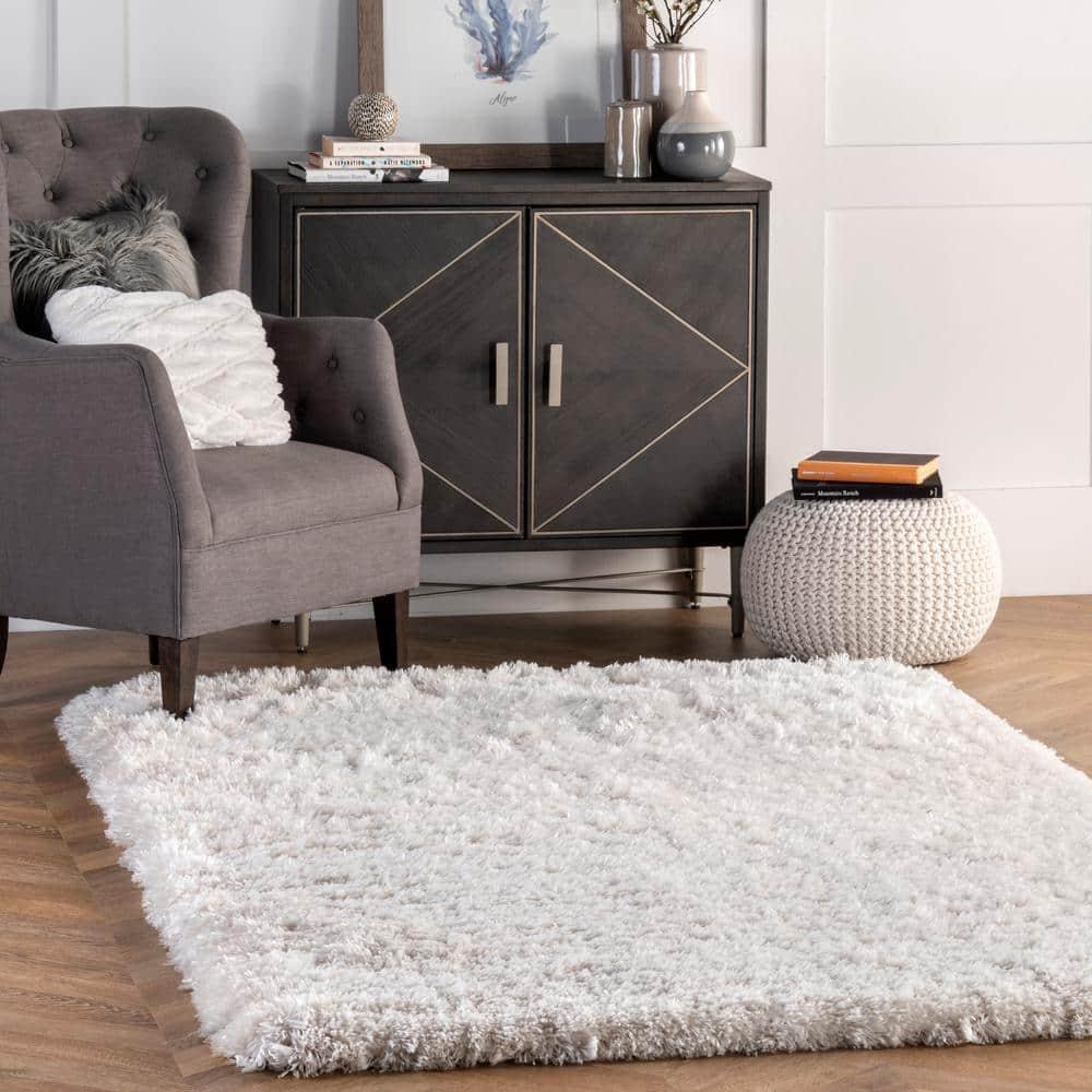 4'x6' Hand Tufted Kristan Shag Area Rug Ivory - nuLOOM: Contemporary High Pile, Skid-Resistant, Indoor Use