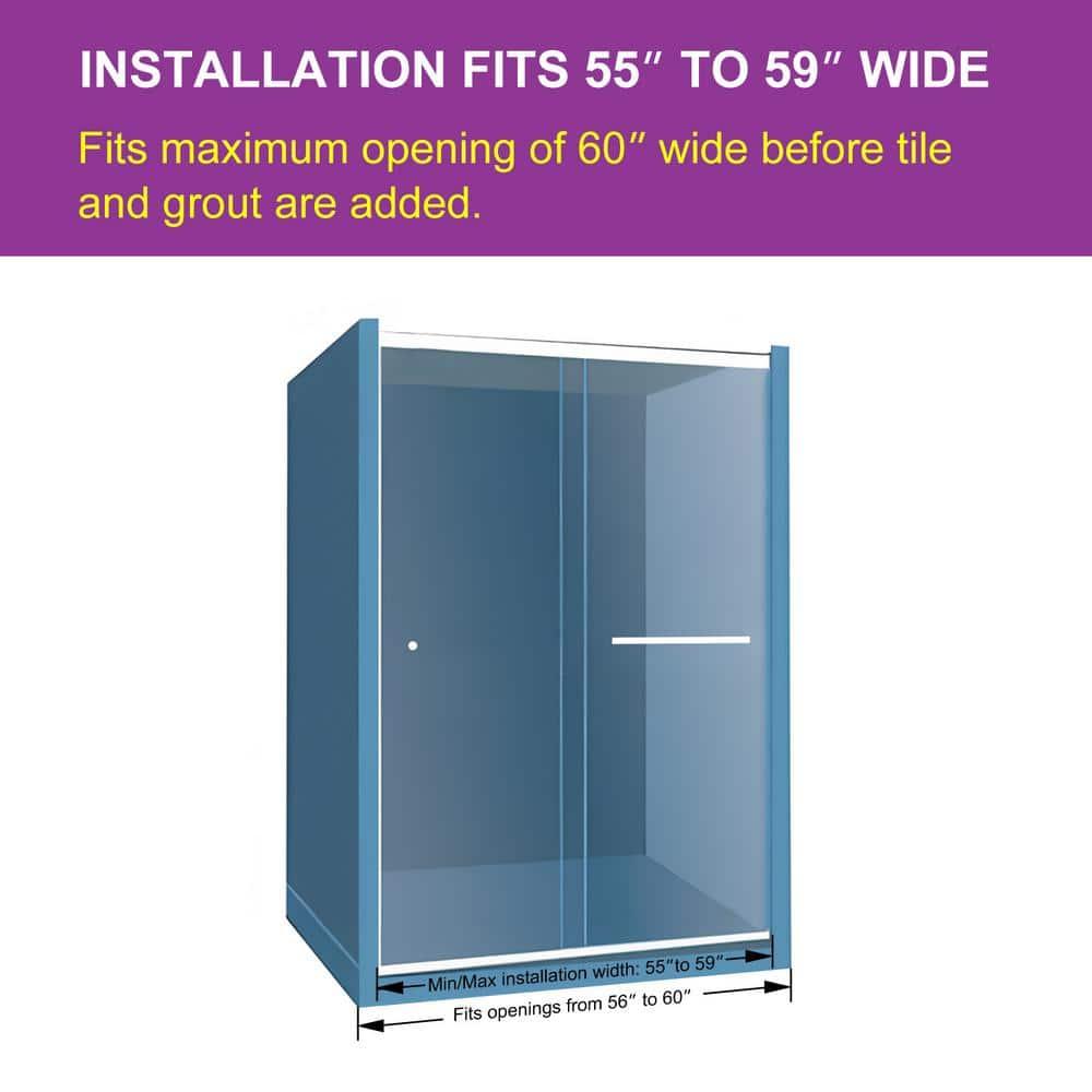55" - 59" W x 72" H Double Sliding Semi-Frameless Shower Door