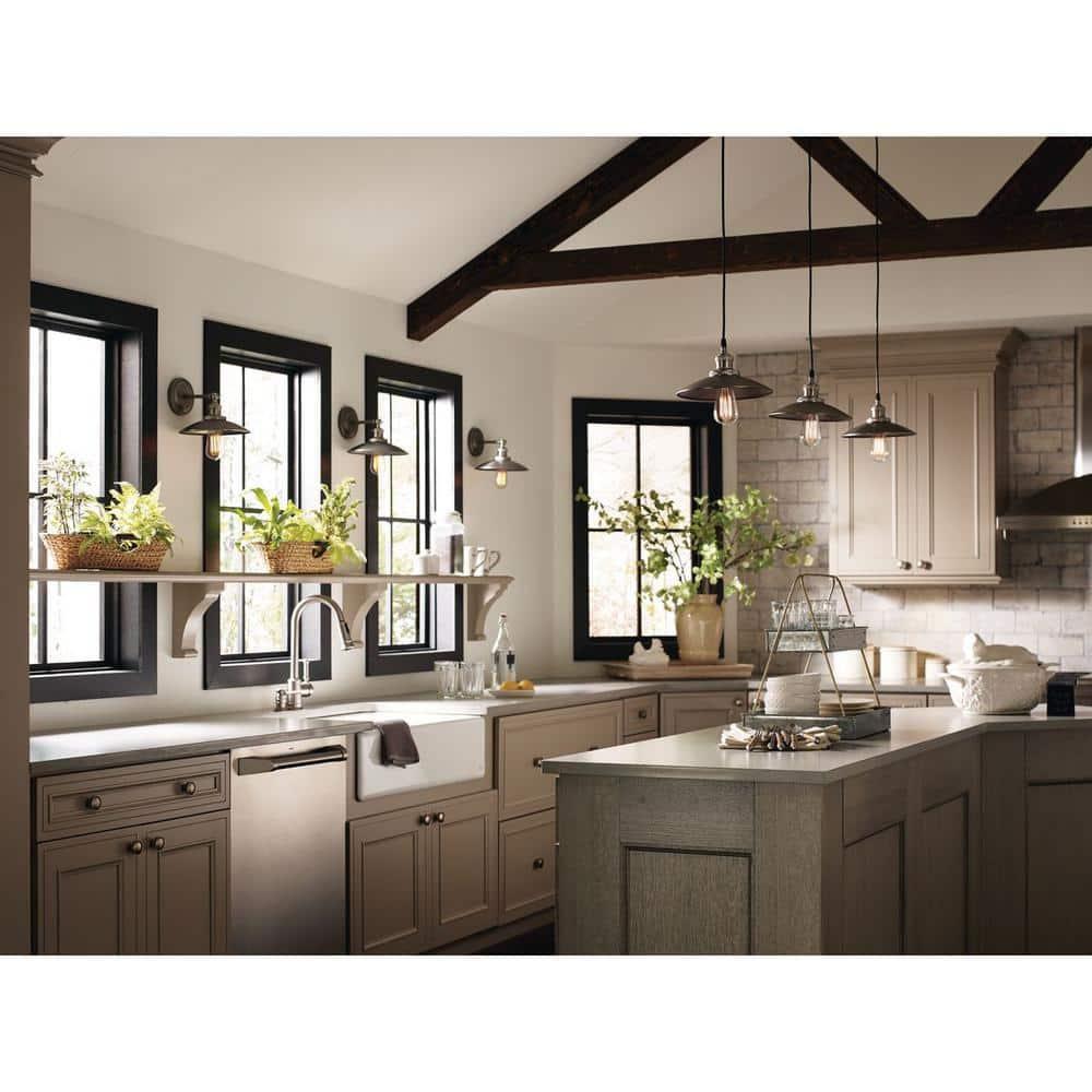 Progress Lighting Archives 1-Light Adjustable Swivel Wall Sconce, Antique Nickel, Natural Brass Accents, Shade Included