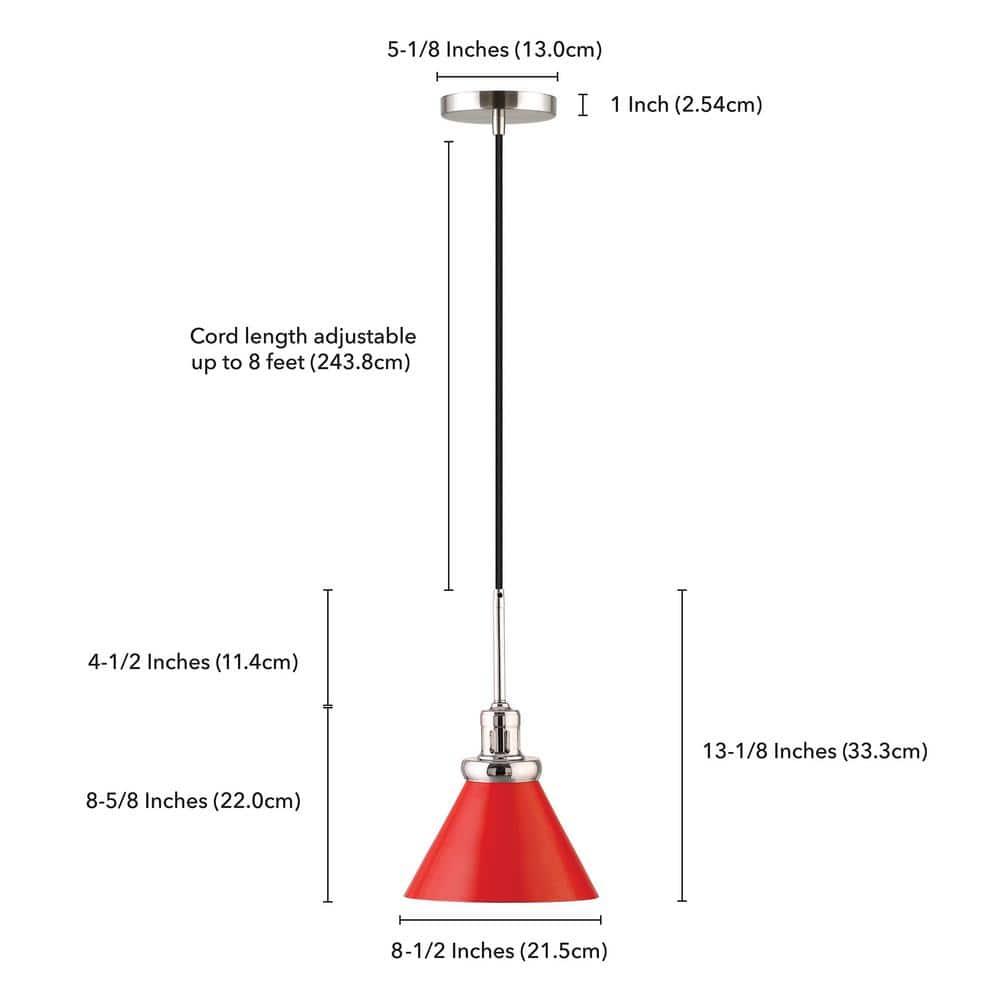 Henn&Hart 8" Poppy Red/Polished Nickel Metal Pendant
