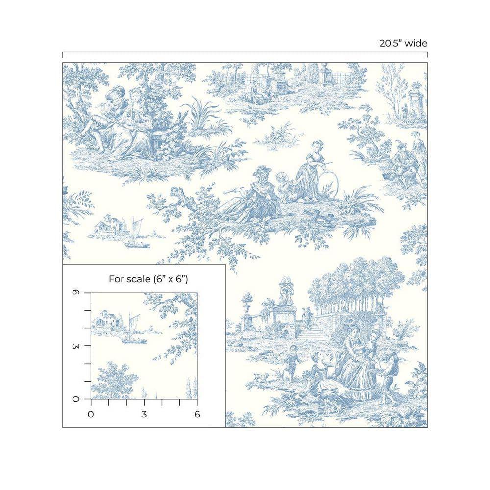 Seabrook Designs Blue Bell Chateau Toile Prepasted Wallpaper