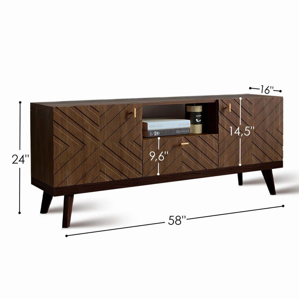Living Skog  Alba Beige TV Stand Console with Drawer Fits TV's up to 65 in. with Wood Legs Mid Century Modern Design Brown Laminate,MDF Up to 240 lbs
