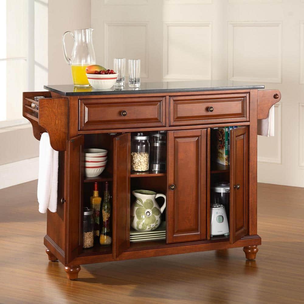 Crosley Furniture Cambridge Wood Kitchen Island in Cherry/Black