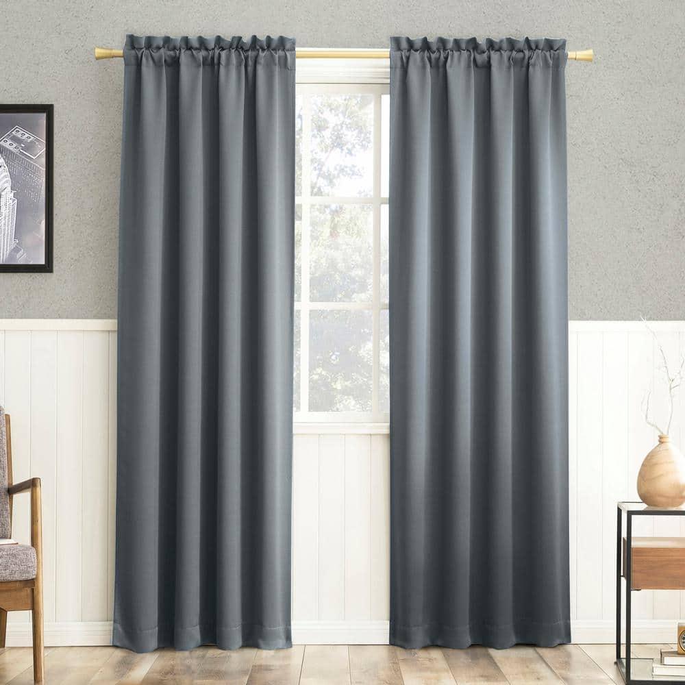40"x84" Sun Zero Blackout Kenneth Energy Saving Rod Pocket Curtain Panel Denim Blue: Thermal Insulated, Noise Reduction