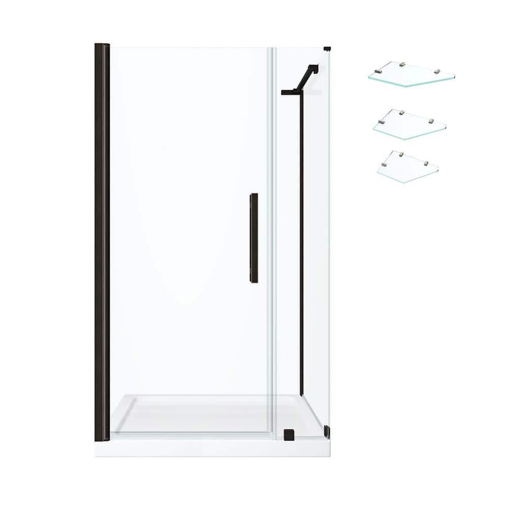 Endless Pasadena 40" W x 72" H Corner Frameless Shower Kit, Door, Panel, Base, Shelves
