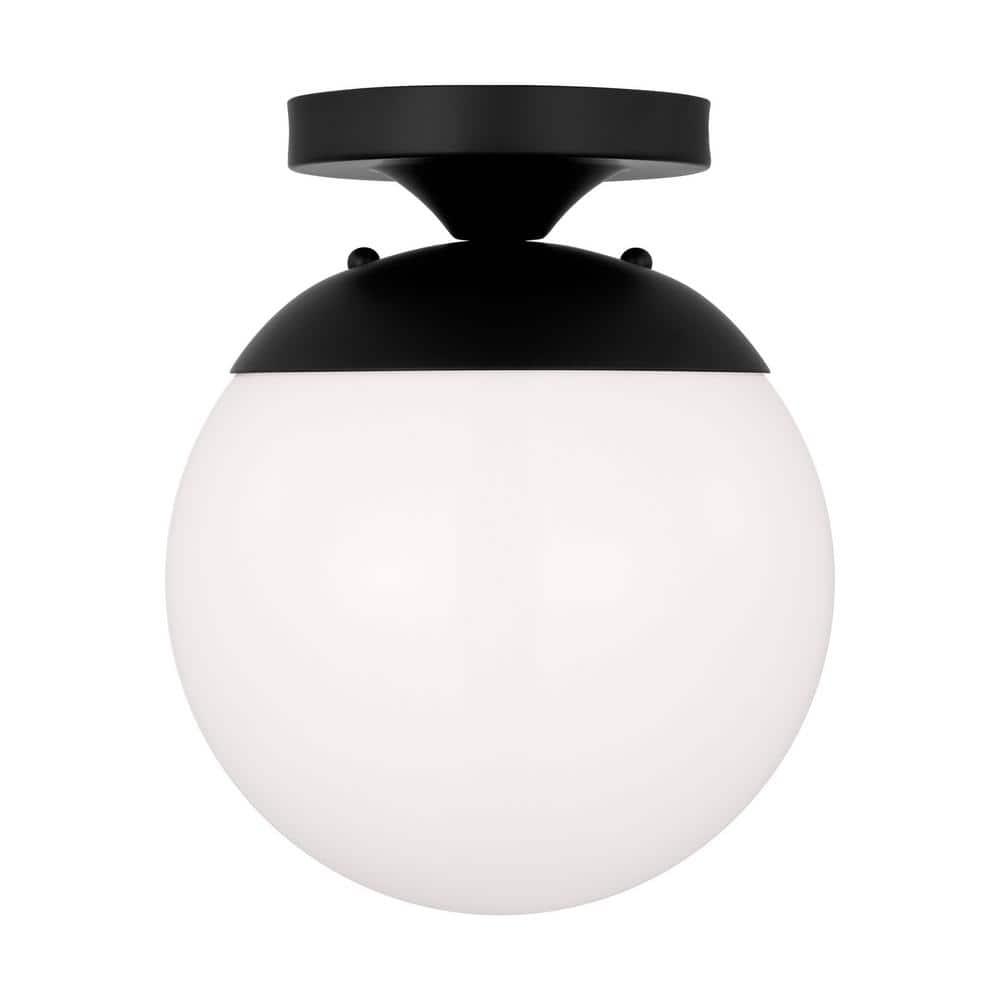 Midnight Black and White Glass Globe Semi Flush Mount Light