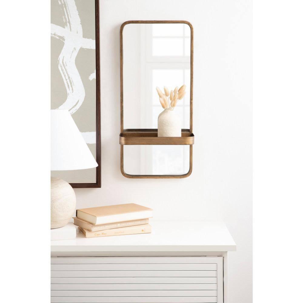 Kate & Laurel All Things Decor 11"x24" Estero Wall Rectangle Mirror with Shelf Gold: Mid-Century Modern, Wall-Mounted Storage