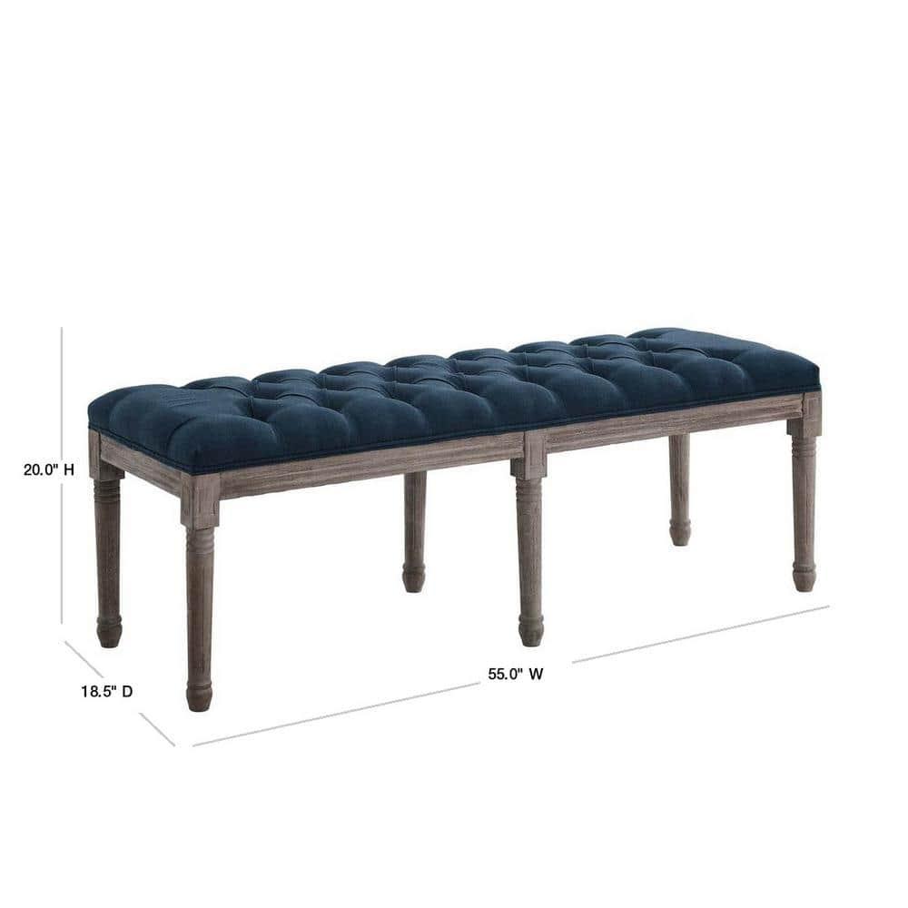 Province French Vintage Upholstered Fabric BenchNavy