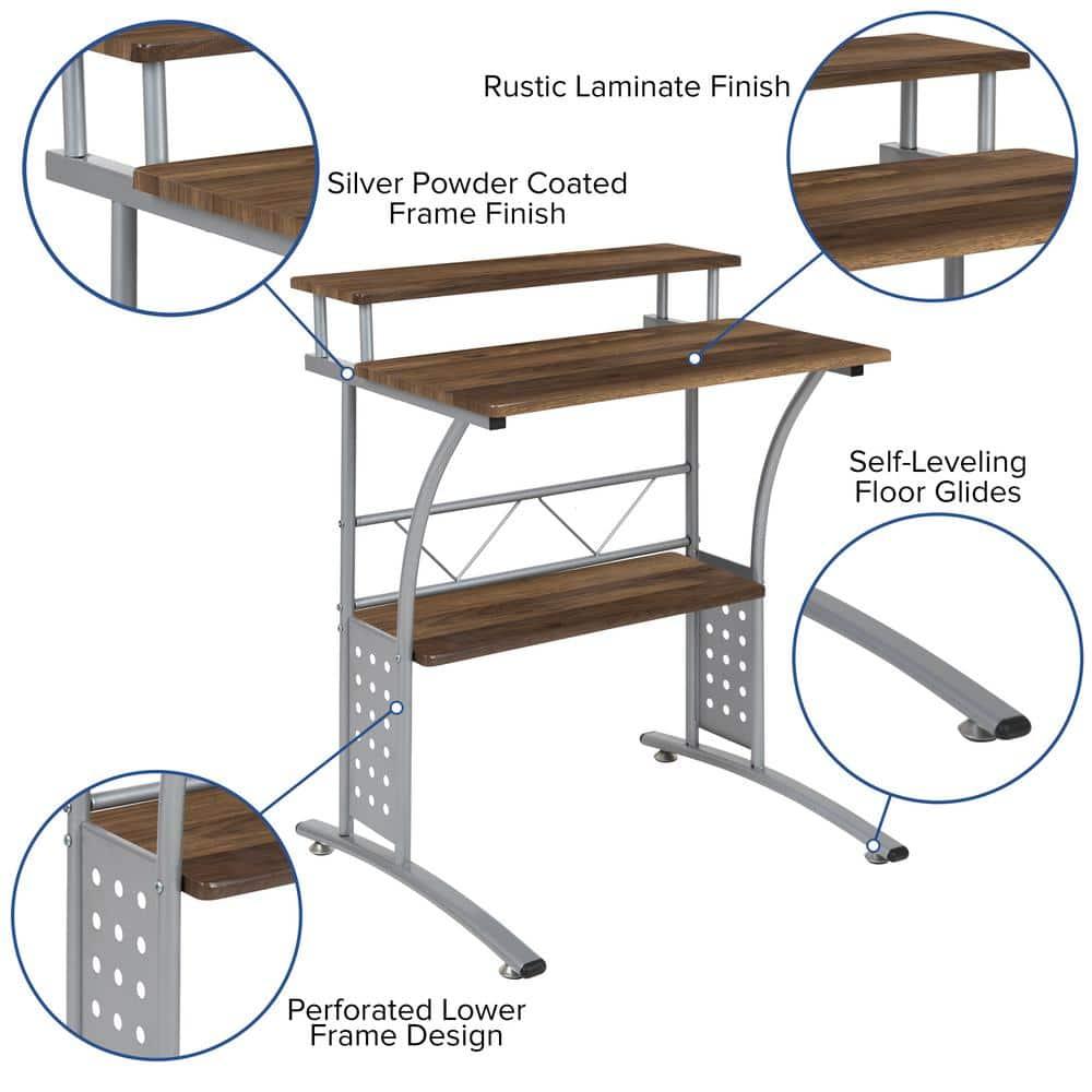 Flash Furniture Clifton Rustic Walnut Computer Desk with Top and Lower Storage Shelves