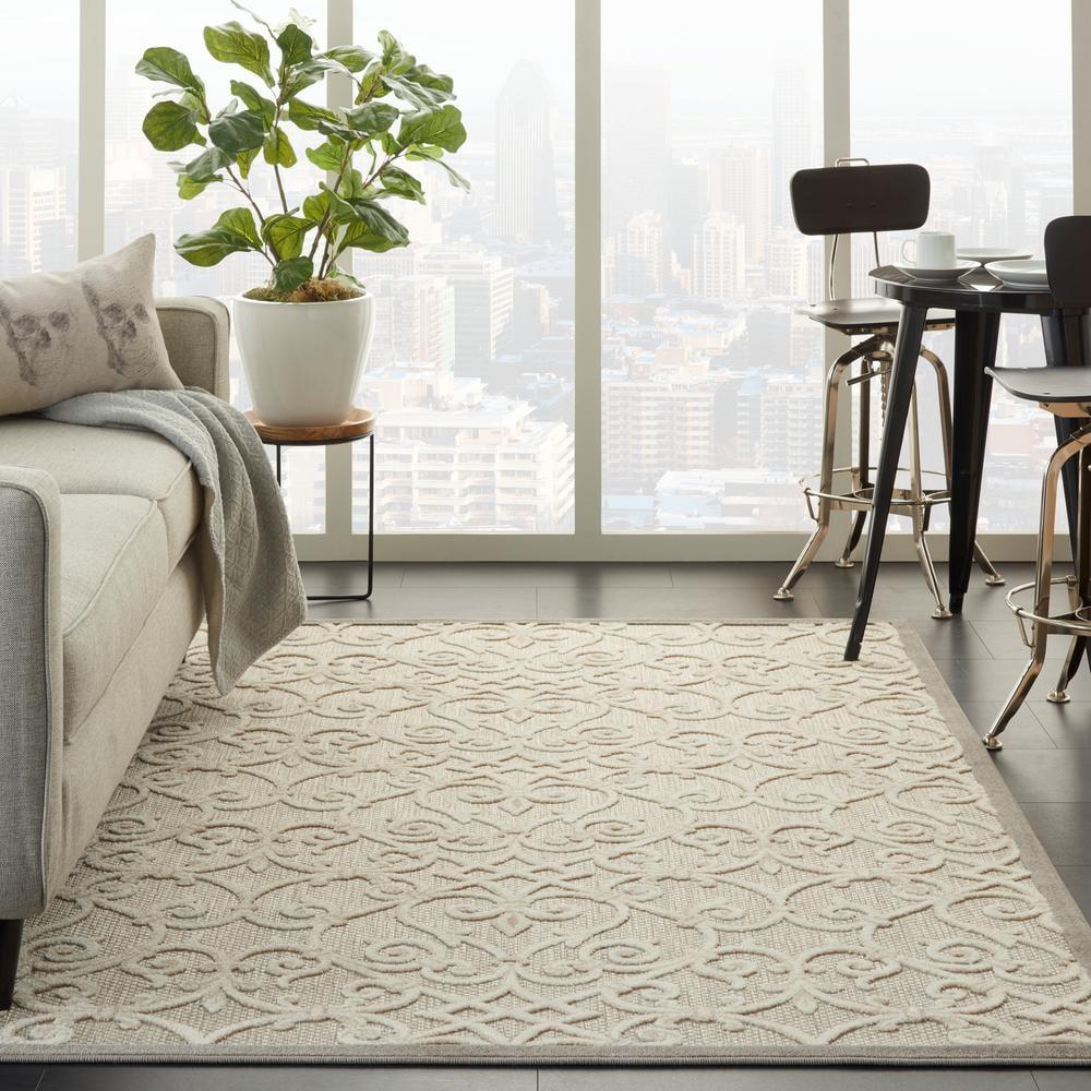 Nourison Aloha Contemporary Scroll Flatweave High-Low Indoor Outdoor Area Rug Natural 5'3" x 7'5"