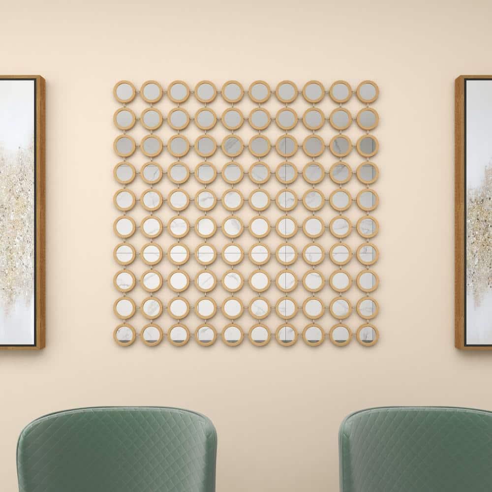 DecMode 40" x 40" Gold Geometric Wall Mirror with Grid Pattern