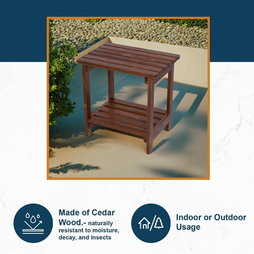 Shine Company Rectangular Traditional Wooden Indoor/Outdoor Side Table in Brown