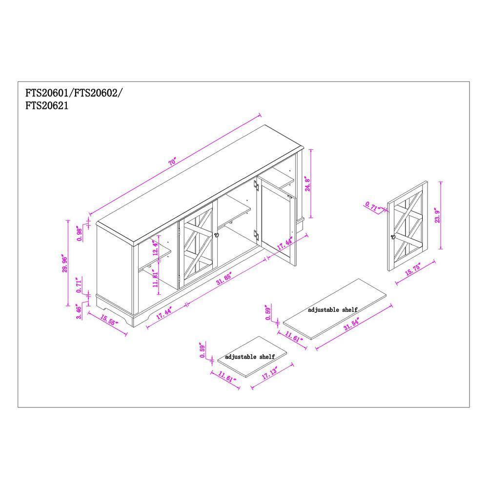 TV Stand for TVs up to 78" Gray - Home Essentials: Swing Doors, Open Shelf, Cable Management