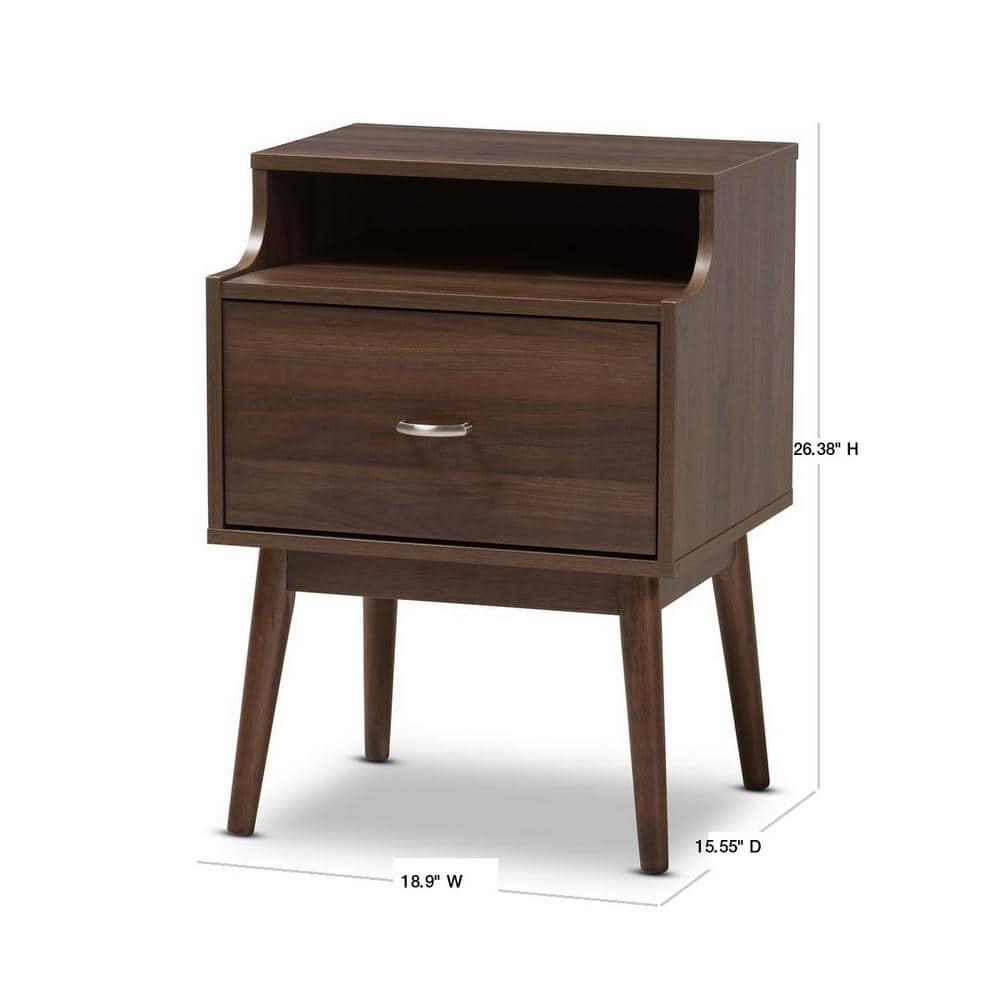 Baxton Studio Disa Mid-Century Modern Walnut Brown Finished Nightstand