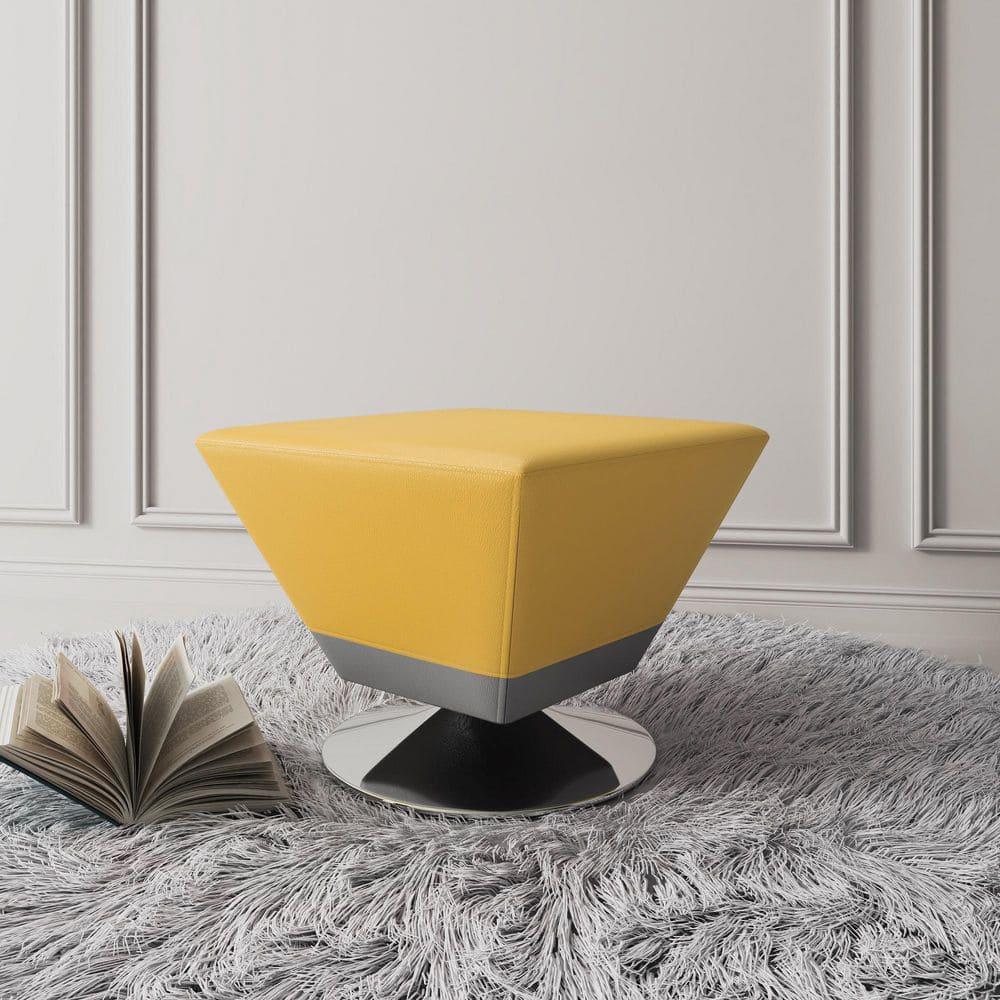 Diamond Swivel Ottoman Yellow - Manhattan Comfort: Faux Leather Upholstered, Metal Frame, No Assembly Required