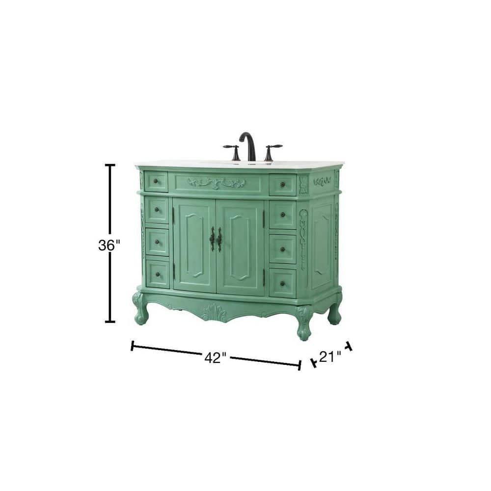 Elegant Decor Danville 42" Solid Wood Single Bathroom Vanity in Vintage Mint