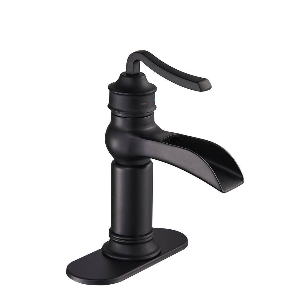 FORIOUS Black Waterfall Bathroom Faucet, Single Handle Antique Bathroom Sink Faucet with Deck Plate, Lead-Free CUPC Hose and Metal Pop-up Drain for 1 Hole or 3 Hole Farmhouse, Lavatory, Vanity