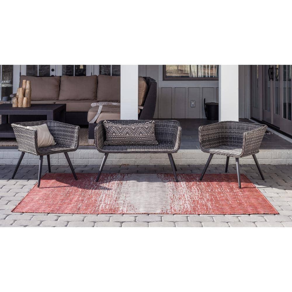 Unique Loom 7' 1 x 10' 0 Rectangle Indoor/Outdoor Modern Rust Red Area Rug