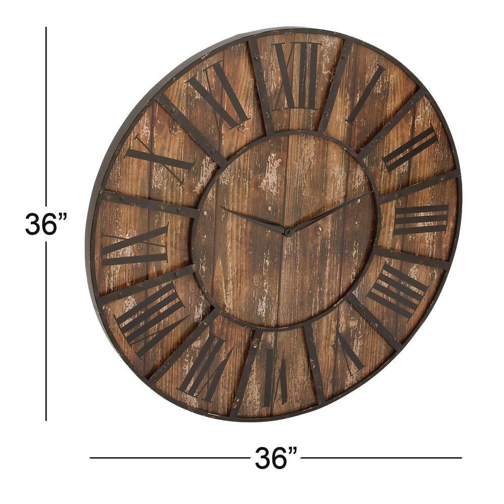 DecMode 36" Brown Wood Wall Clock with Black Accents