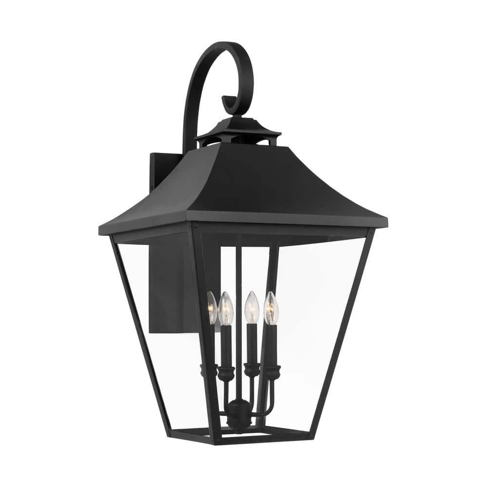 Galena Extra Large Black Outdoor Wall Lantern with Clear Seeded Glass
