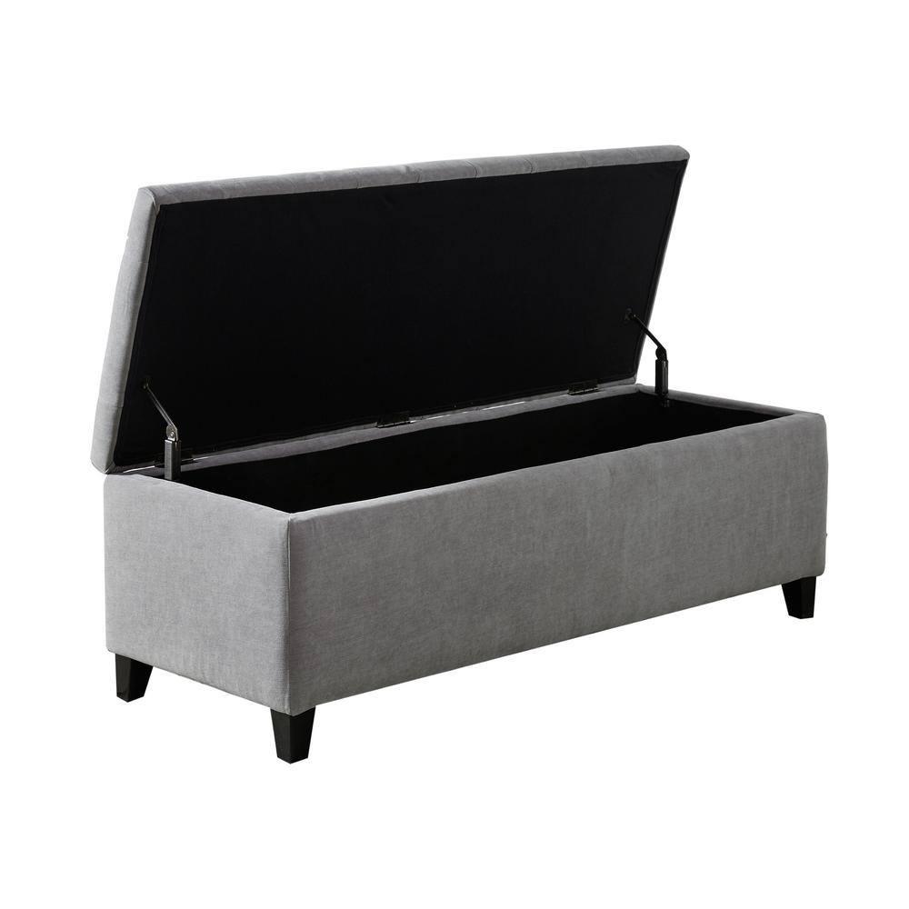 Selah Tufted Top Storage Bench - Gray: Upholstered Ottoman with Wood Legs, Polyester, Spot Clean